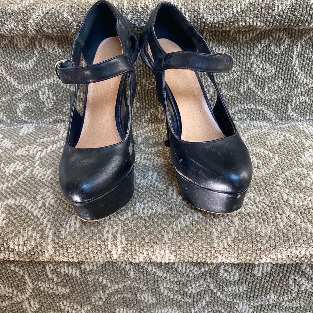 Black platform heels with ankle strap